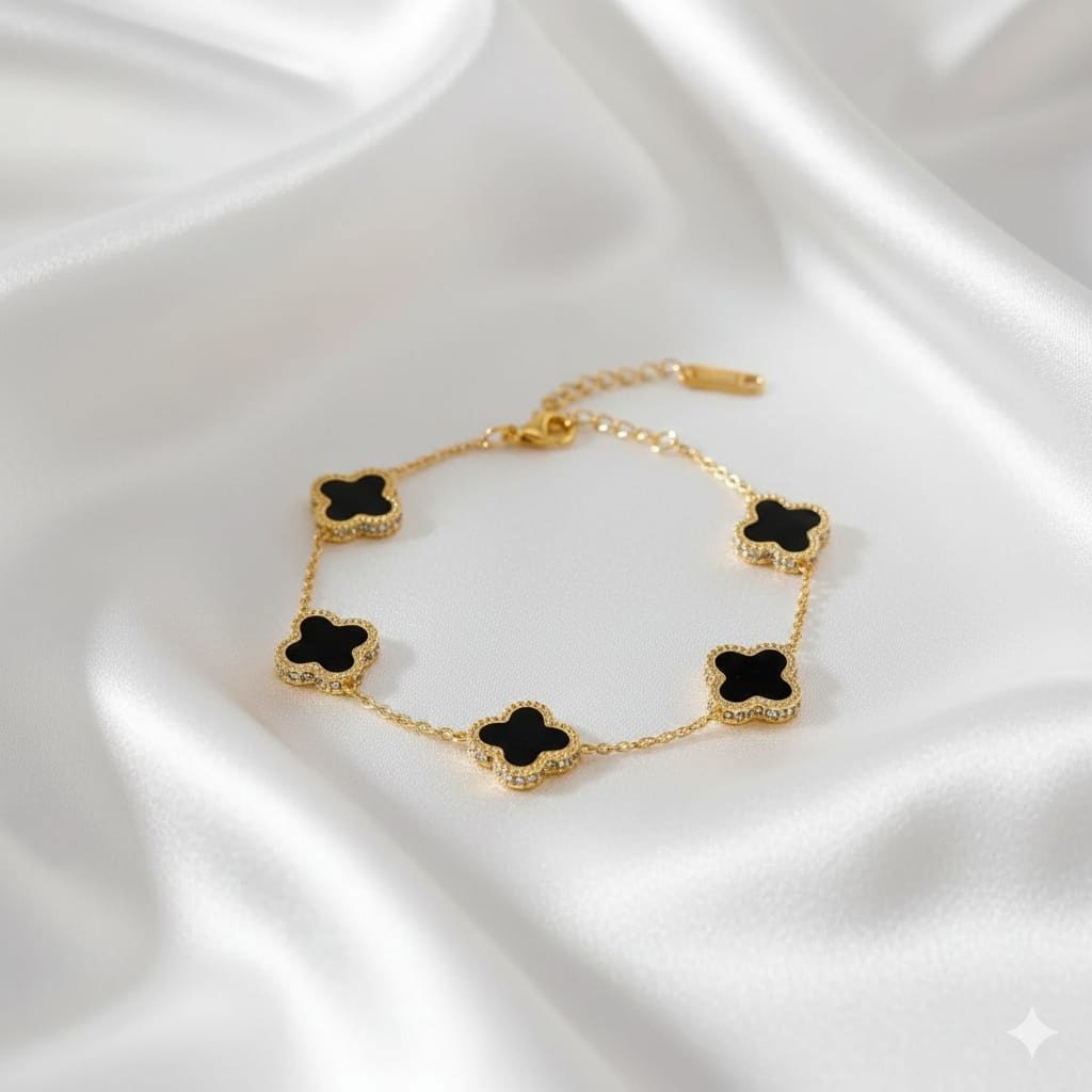 Four Leaf Clover Bracelet - Black (GET FREE RING )