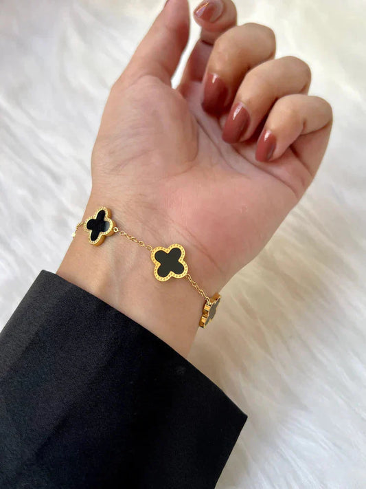 Four Leaf Clover Bracelet - Black (GET FREE RING )