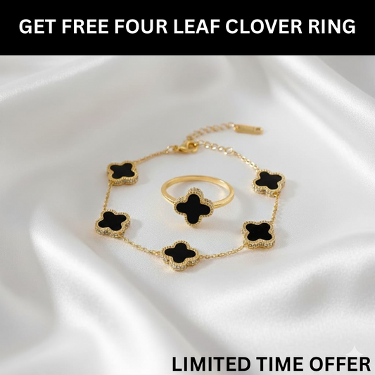 Four Leaf Clover Bracelet - Black (GET FREE RING )