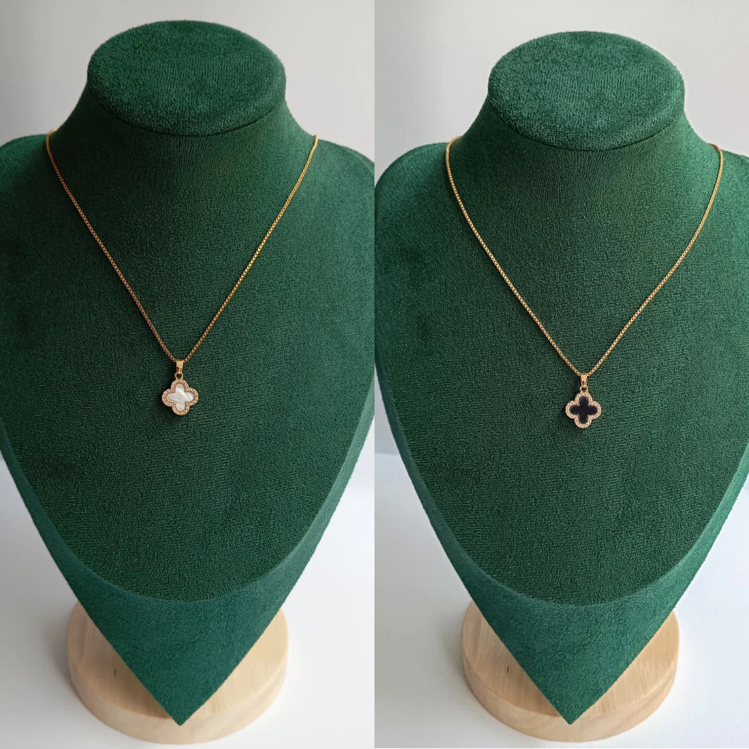 DOUBLE SIDED CLOVER NECKLACE ( WITH FREE RING )