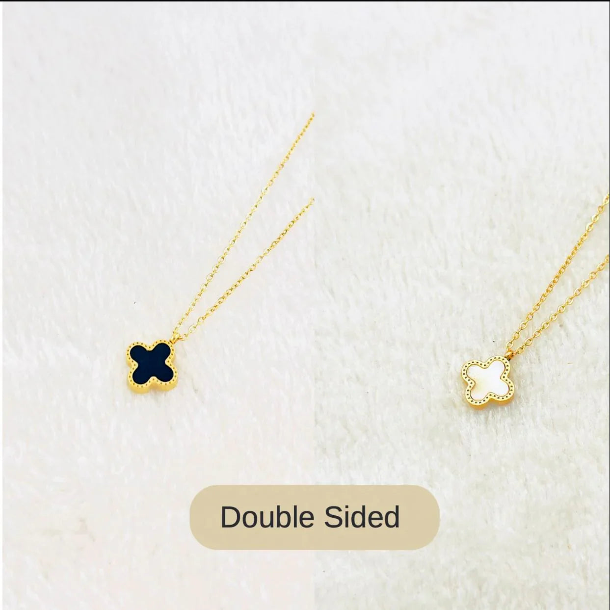 DOUBLE SIDED CLOVER NECKLACE ( WITH FREE RING )