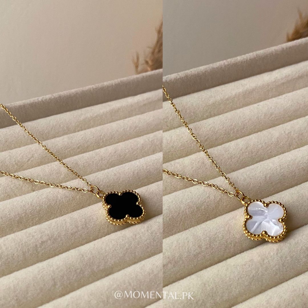 DOUBLE SIDED CLOVER NECKLACE ( WITH FREE RING )