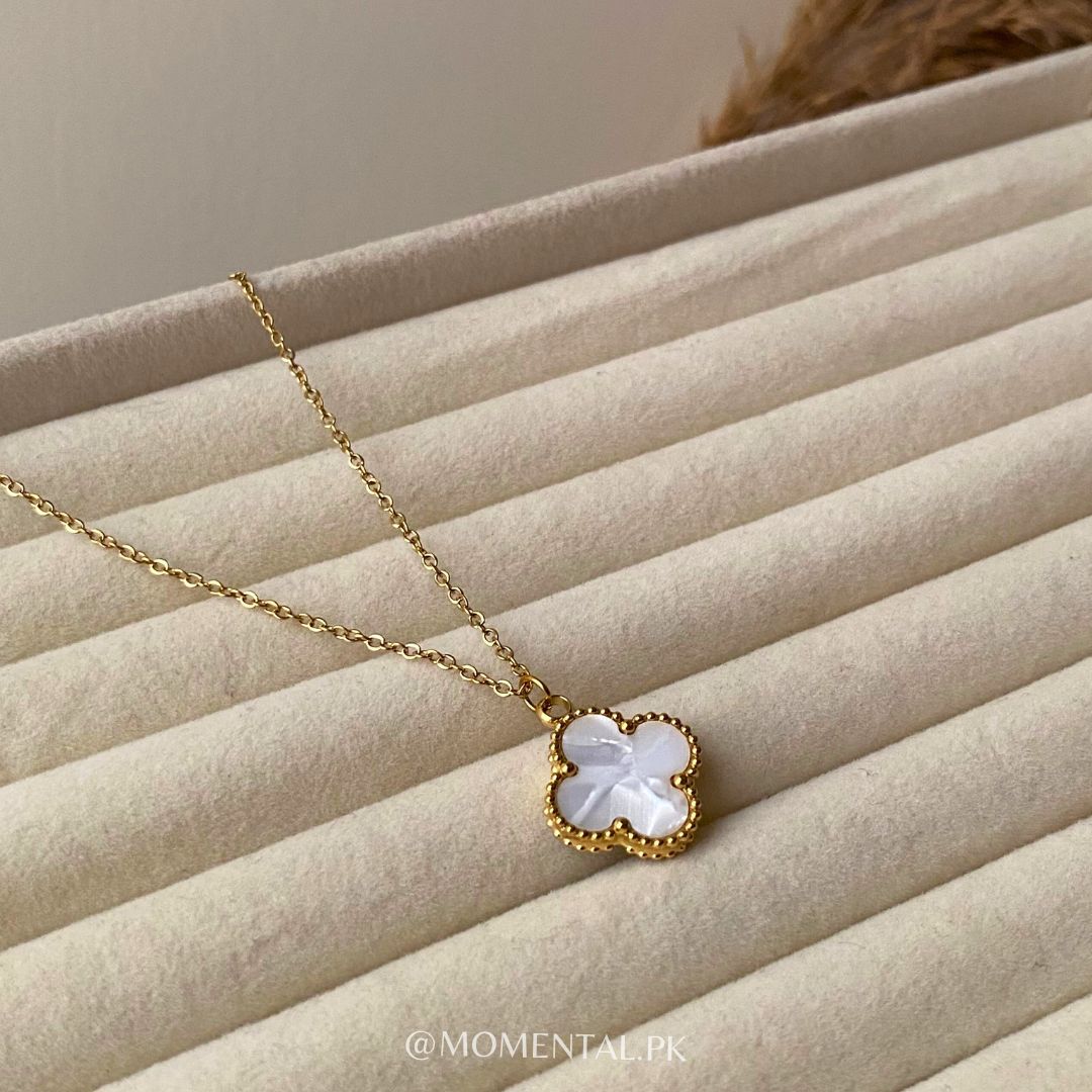 DOUBLE SIDED CLOVER NECKLACE ( WITH FREE RING )
